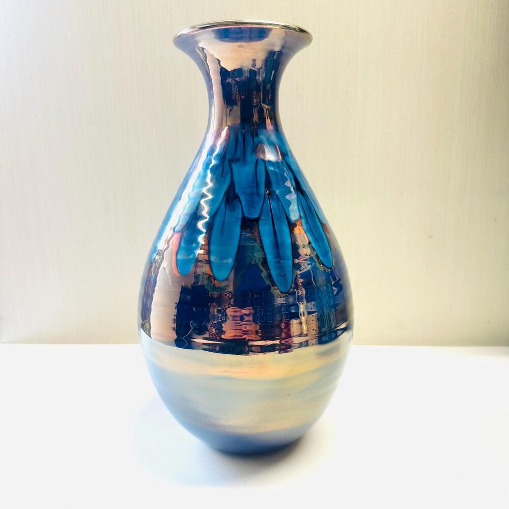Vintage Art Studio Bruce Fairman Pottery Iridescent Luster Blue Vase